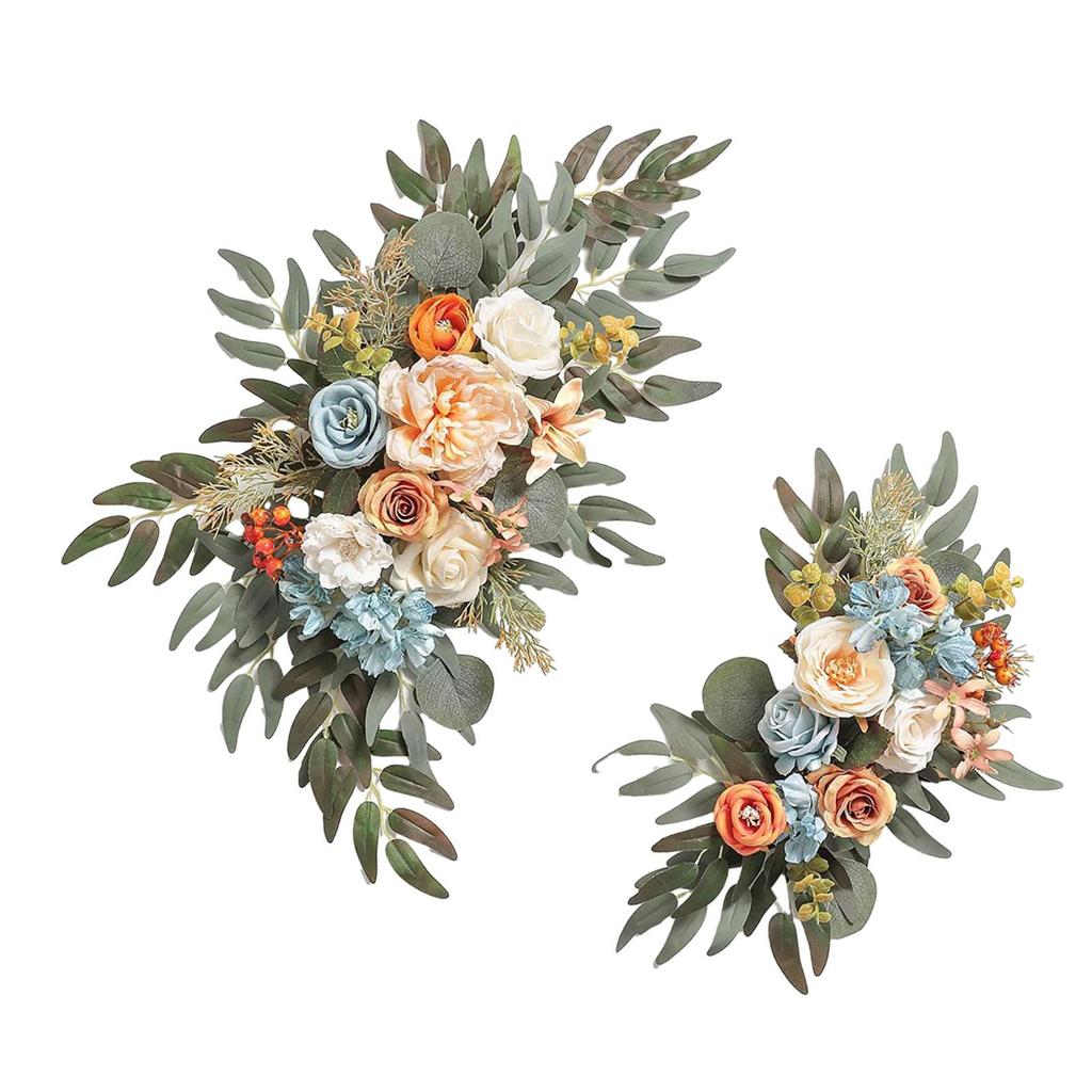 2 Pieces Silk Flowers Artificial Flower Swag Flower Arrangement Wedding Arch Wreath, Floral Backdrop for Reception Door