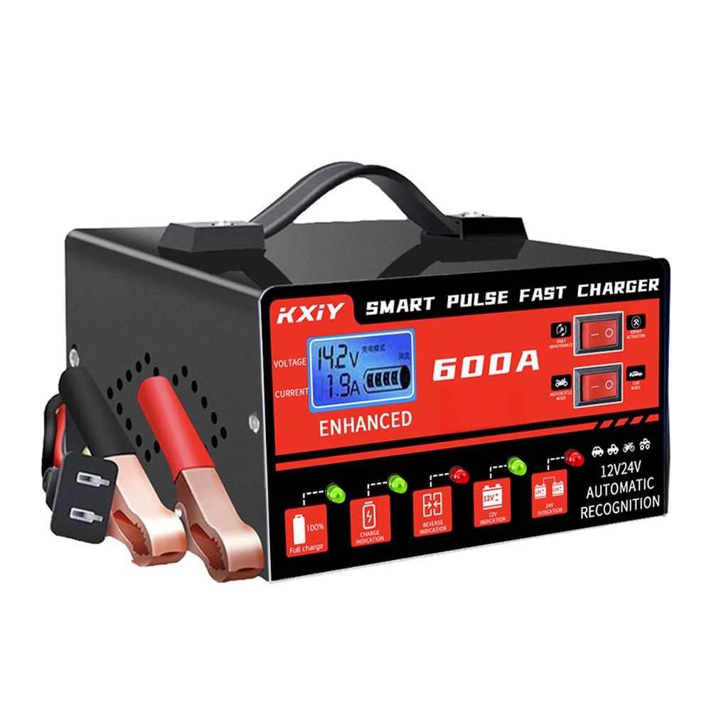 Цифровой ЖК-дисплей 12 В 24 В 600 А Автоматическая остановка Зарядное устройство для автомобильного аккумулятора Интеллектуальное импульсное восстановление Обнаружение напряжения и температуры
