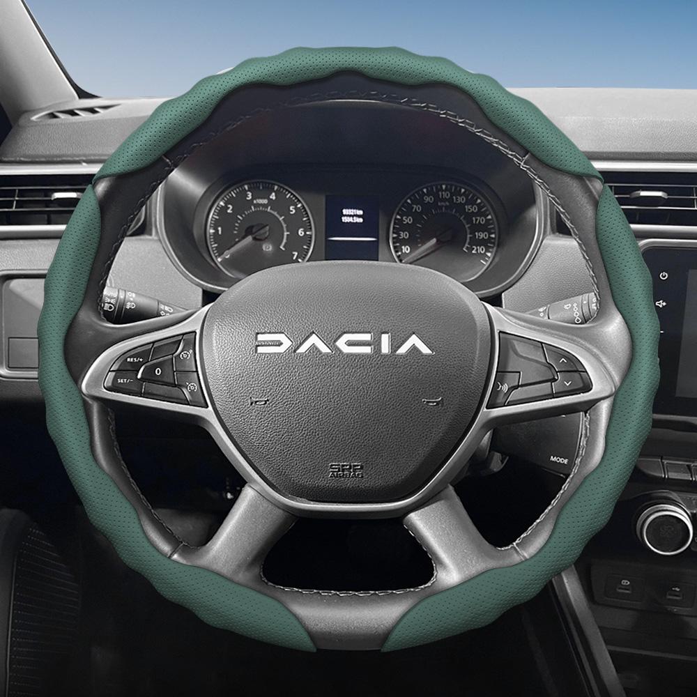 vcxja9 Suitable for Dacia Steering Wheel Cover, Wave-Shaped Sporty Design, Breathable Leather, Segmented Anti-Slip Sweat-Absorbing Protective