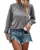 Gray Contrast Lace Raglan Sleeve Plicated Knit Top
