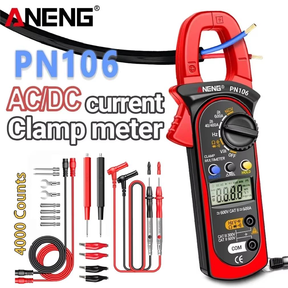Aneng PN106 Токоизмерительные клещи Цифровой мультиметр 4000 отсчетов Тестер переменного/постоянного тока и напряжения 600А Высокоточный Портативный Электрический Инструмент с Цифровым Дисплеем