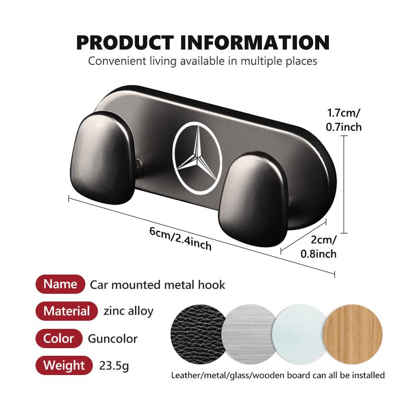 For Benz Zinc Alloy Car Hook Indoor Wall Hanger Sticker Hook Storage Accessories CITAN VITO SPRINTER CLS SLK Sport ML C200 C260 BW0