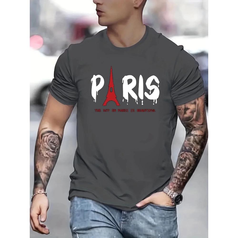 Мужская летняя футболка с принтом Эйфелевой башни из 100% хлопка, свободная, с круглым вырезом и коротким рукавом, модная, повседневная
