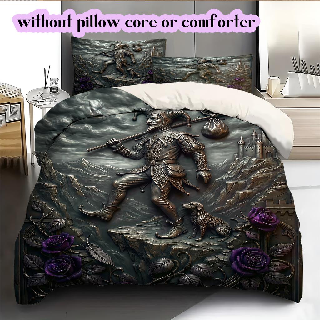 Metal reliefs Pattern Bedding Quilt Set Quilt Cover Pillowcase Home Decoration Birthday Gift (1 * duvet cover + 2 * pillowcase, without core)