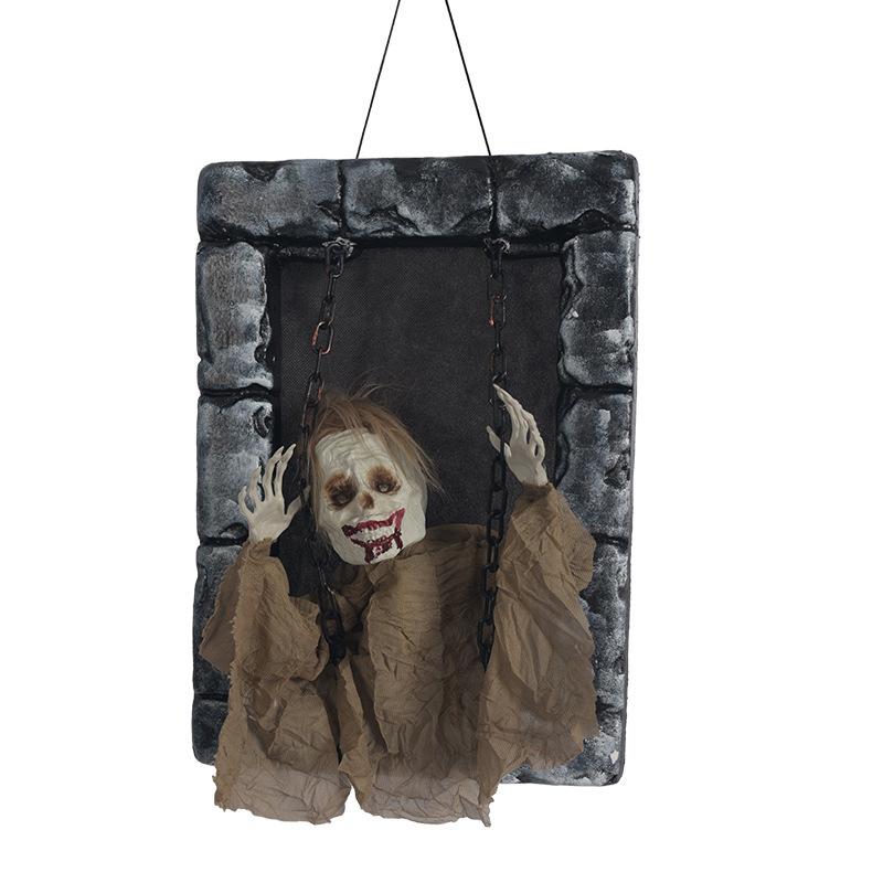 Halloween Tombstone Skeleton Hanging Decor Glowing Sound Terrifying Horror Pumpkin Ghost Haunted House Halloween Decoration