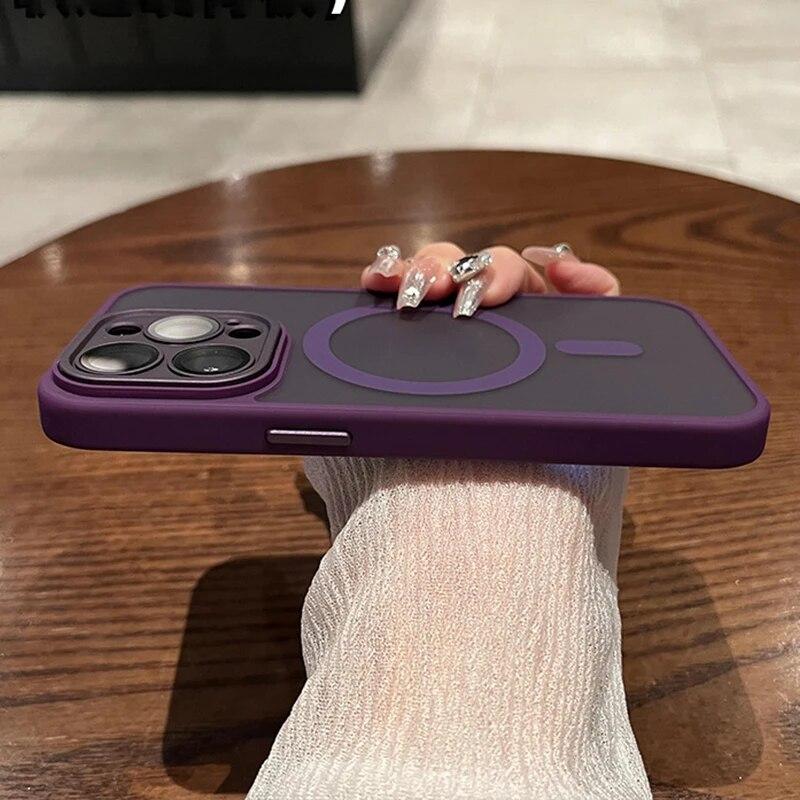 Luxury Strong Magnetic Wireless Charge Case For IPhone 14 13 12 15 Pro Max Plus Matte Frosting Magsafe Full Lens Protector Cover