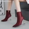 Pointed Toe Women Ankle Boots Fashion Leather High Heels Shoes 2025 Trend Winter New Brand Elegant Pumps Designer Botas De Mujer