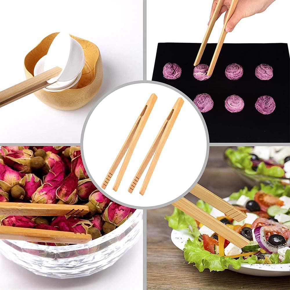 2Pcs Bamboo Tongs Natural Bamboo Wooden Food Toaster Tongs Tea Clip Bamboo Tweezers for Toast Pickles Tea Cooking Kitchen Tongs