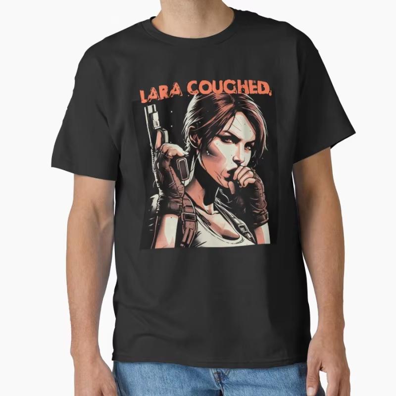Лара Кашлянула Tomb Raider Лара Крофт 80-е Видеоигра Подарок футболка для мужчины женщины Топы хлопок с принтом Одежда