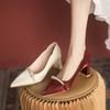 Французские свадебные туфли с острым носком, свадебные туфли на толстом каблуке, женские нишевые новые туфли для подружки невесты на высоком каблуке с жемчугом, туфли-лодочки