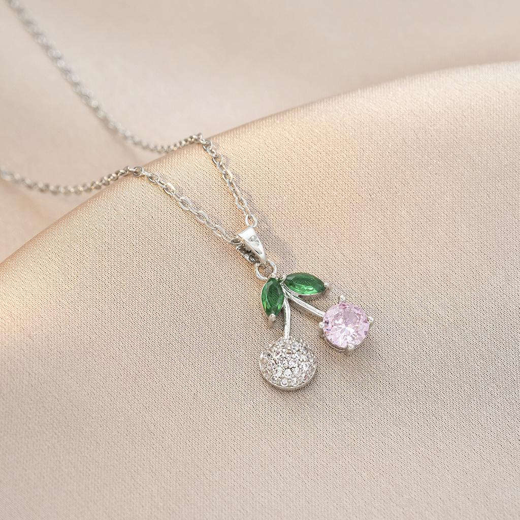 Вишневое колье-подвеска для женщин Модная цепочка из нержавеющей стали Циркониевые колье Свадебные украшения и аксессуары