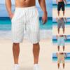 Men's Vertical Striped Tied Elastic Waist Cotton Beach Pants Casual Shorts Pure Cotton Shorts