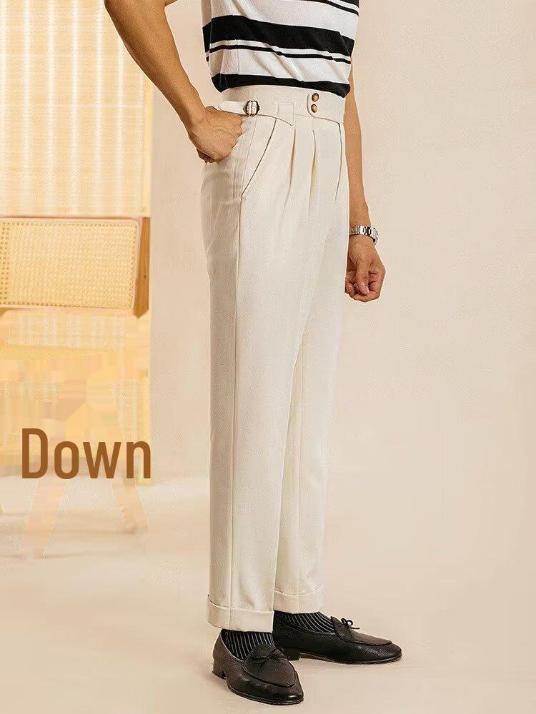 Мужские всесезонные повседневные прямые брюки в корейском стиле - однотонный цвет и модный дизайн костюма