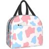 Милый розово-голубой ланч-бокс с коровкой, многоразовая сумка для ланча для путешествий, пикника, покупок, работы, контейнер для еды для женщин, мужчин, взрослых