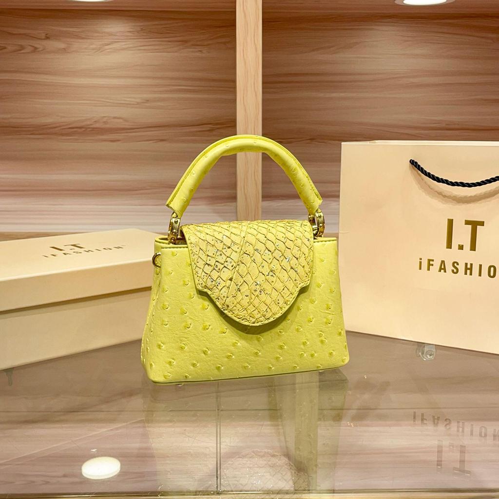 2025 High-End Women's Genuine Leather Ostrich Pattern Crossbody Shoulder Handbag