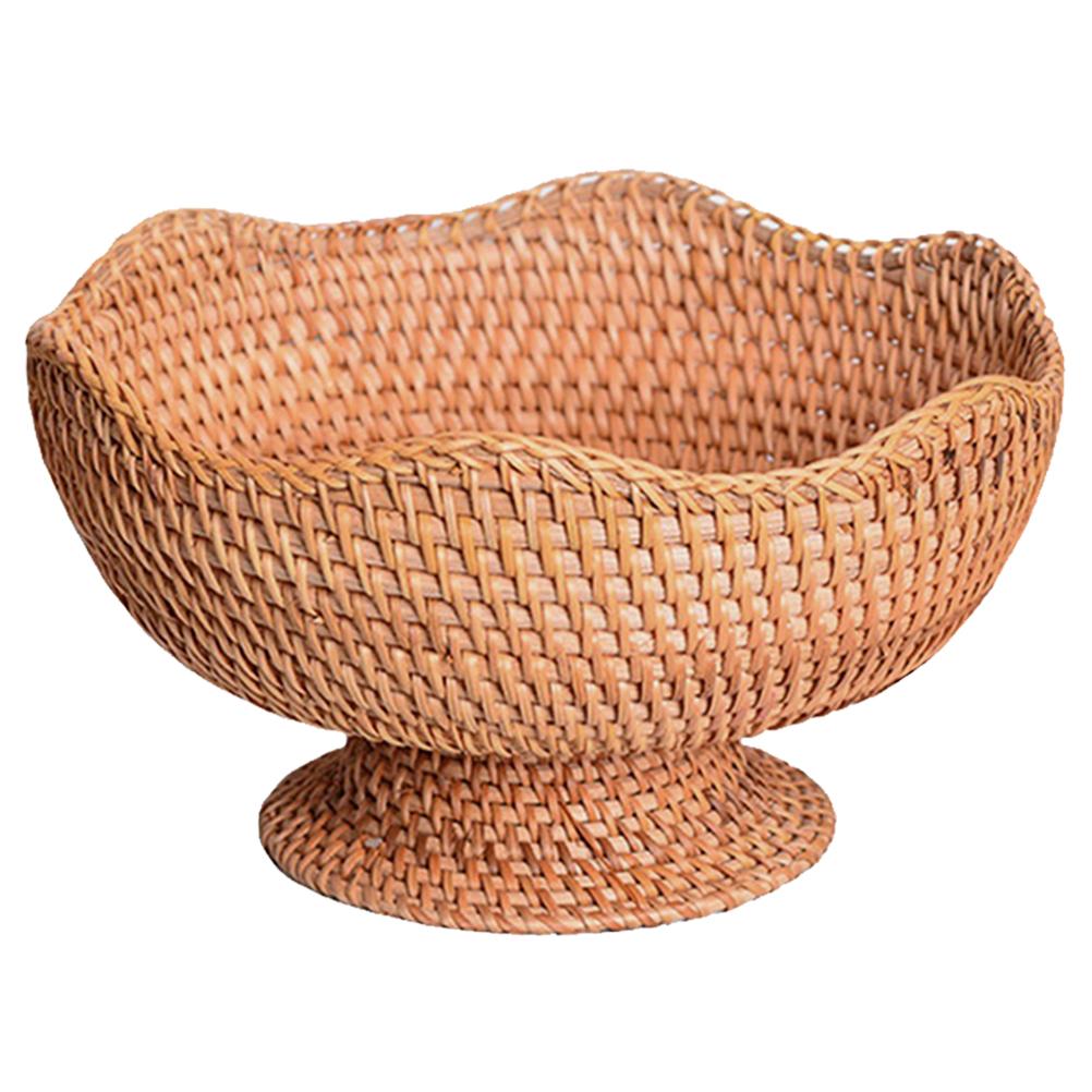 Natural Rattan Woven Fruit Plate Key Bowl for Entryway Table Storage Baskets Small Round Organizing Wallet Bathroom Base