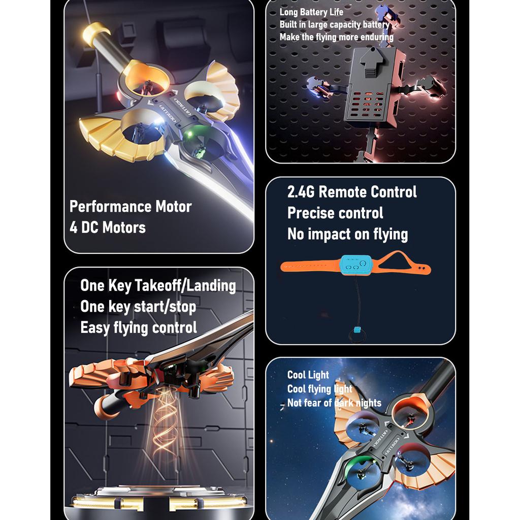 Flying Sword RC Airplane Gesture Remote Control Flying Sword Toy with Colorful LED Light for Boys Birthday Xmas Gifts Red