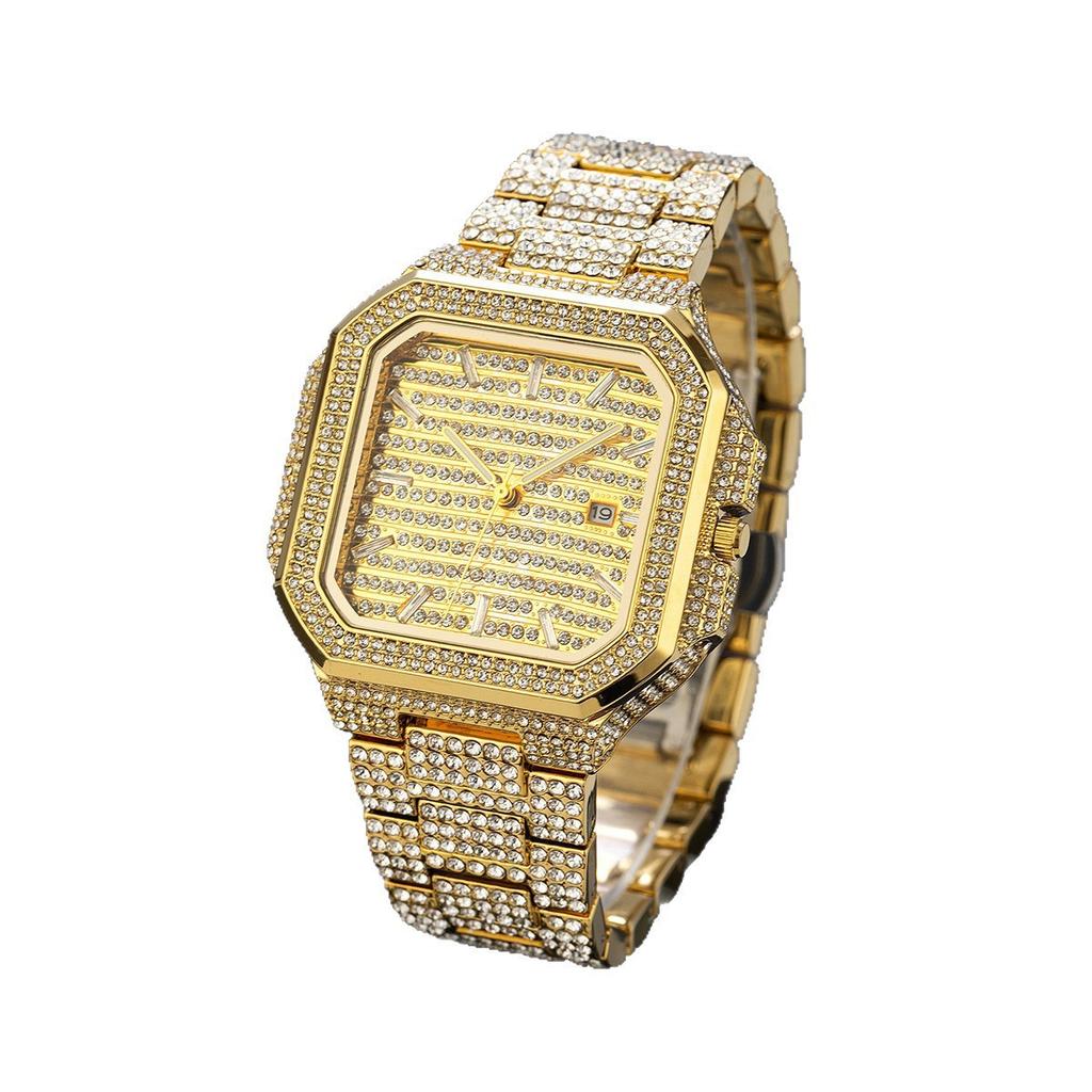 THE BLING KING Men's Bling Full Crystal Square Wrist Watch Hip Hop Iced Out Quartz Watch With Date Window Luxury Watch For Gift