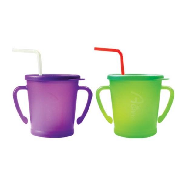 Agaphra Magic Straw Cup 300ml, 2 Packs, Purple, Green