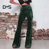 Women Flared Pants Elastic High Waist Solid Color Wide Leg Trousers Hip Lifted Velvet Vacation Work Pants Daily Wear