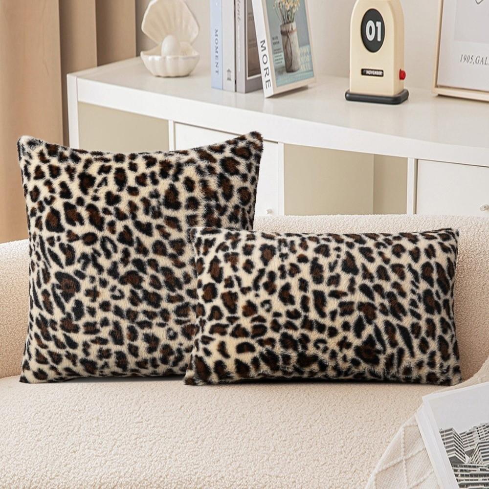 Leopard Print Throw Pillow Cover 45x45 Size Shaggy Pillow Case Faux Fur Pillowcase Bed Decor