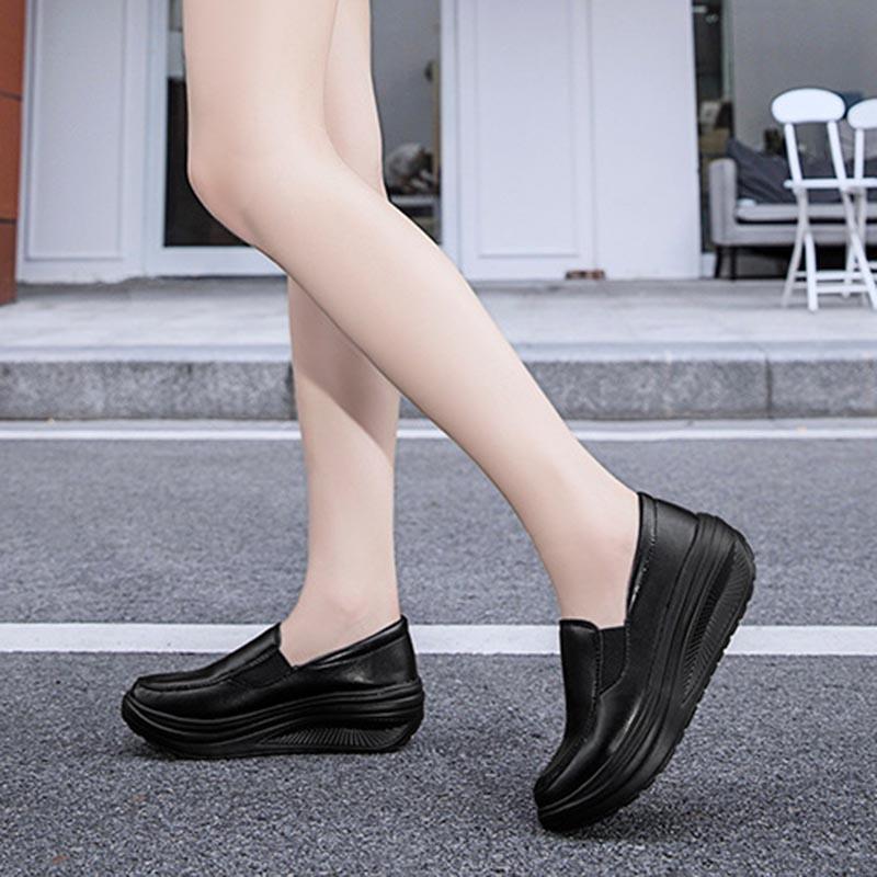 Женская кожаная обувь, качели, рабочая обувь для медсестер на платформе