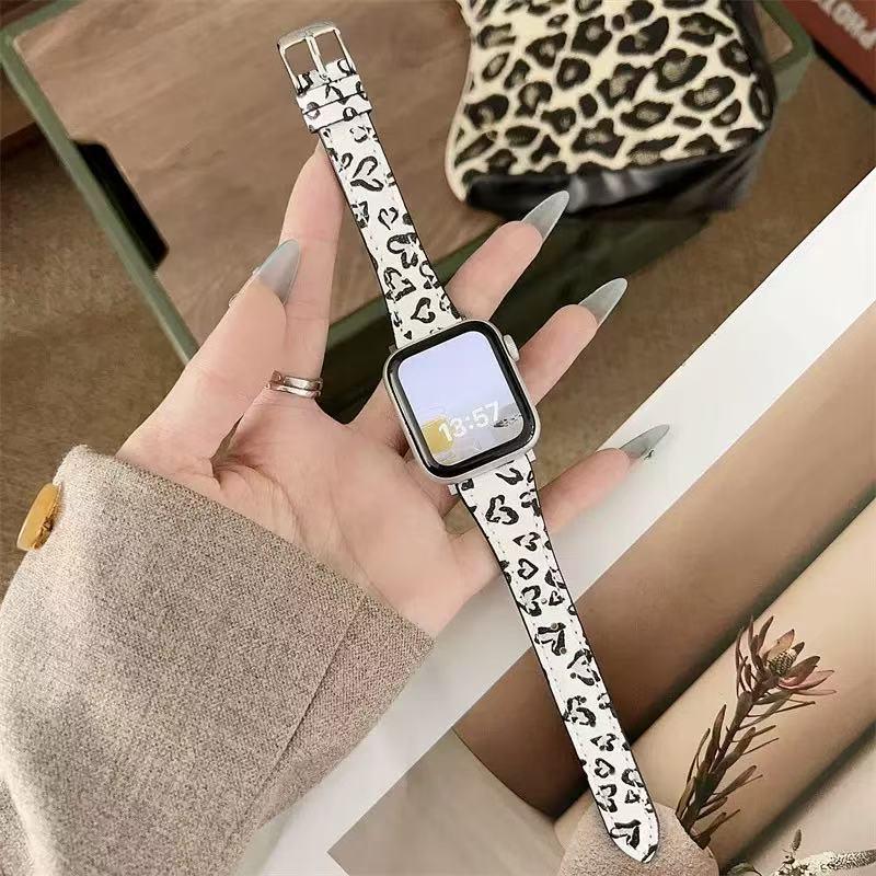 Кожаный ремешок с леопардовым принтом для Apple Watch 11 iWatch 10987E, Huawei FIT4, Xiaomi 9PRO