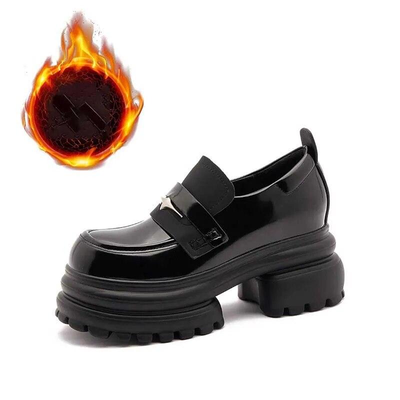 Fujin Женские кроссовки на танкетке из лакированной кожи из искусственной кожи 8 см, весенне-осенние женские туфли-лодочки на массивном каблуке, плюшевые ботинки, туфли Мэри Джейн