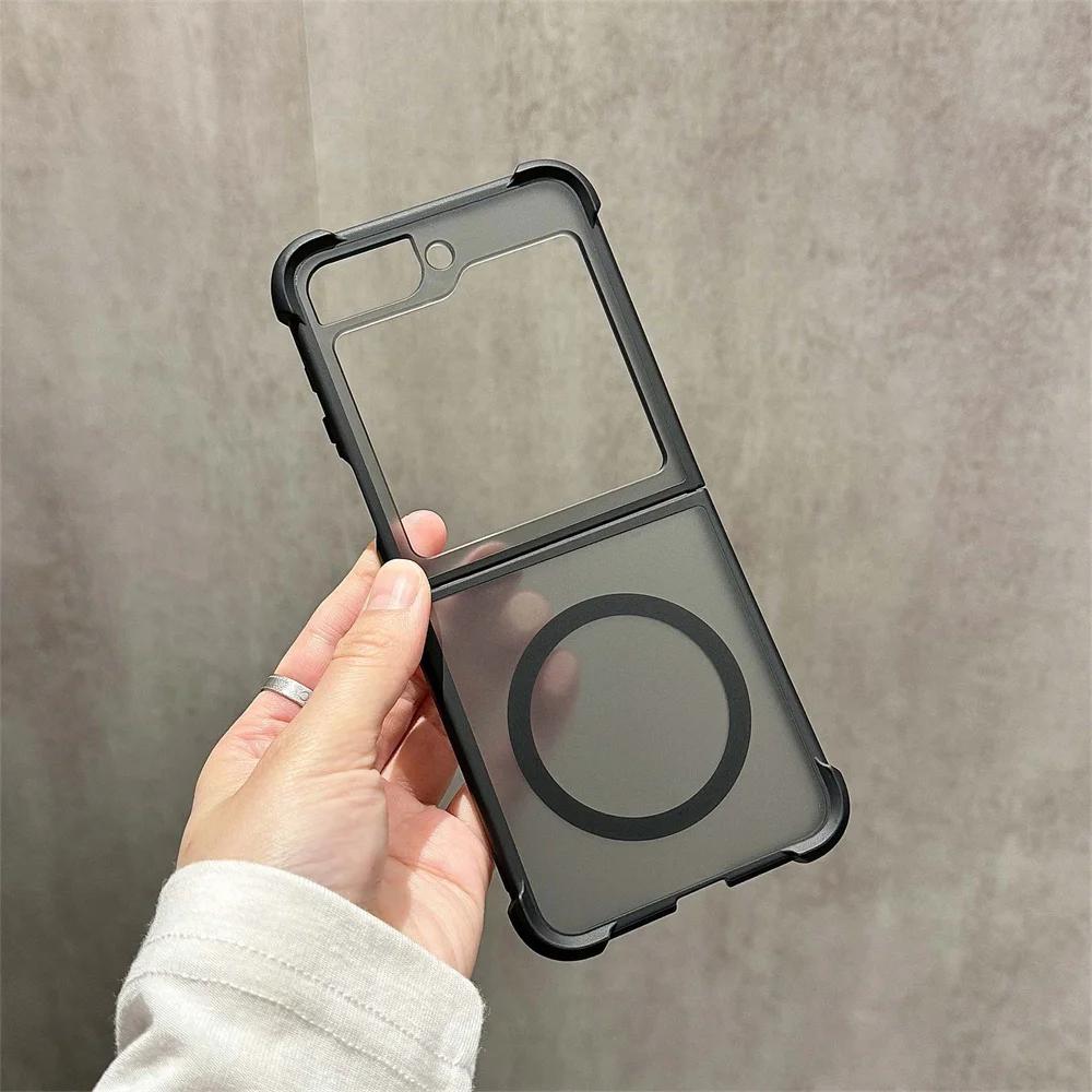 Магнитный полупрозрачный матовый чехол для телефона MagSafe для Samsung Galaxy Z Flip 6 5 4 3 Flip6 Flip5 Flip4 Flip3 5G Противоударный чехол