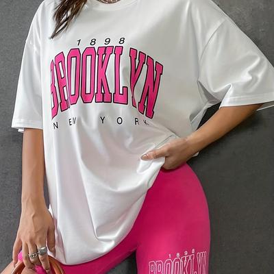 Домашний комплект с буквенным принтом, повседневный топ с круглым вырезом с короткими рукавами и приятные для кожи шорты, женская одежда для дома и одежда для сна