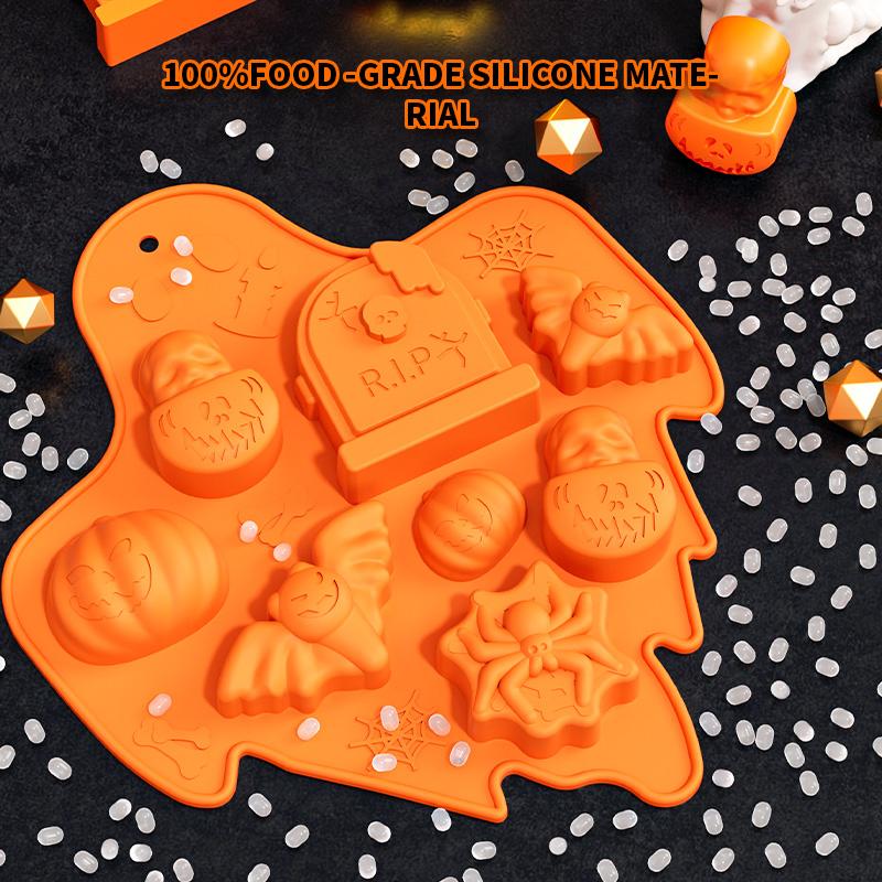 Mixed Halloween Theme Silicone Mold Ghost Tray with Spider Pumpkin Bat Skull Pattern Baking Tools for Chocolate Jelly Decoration