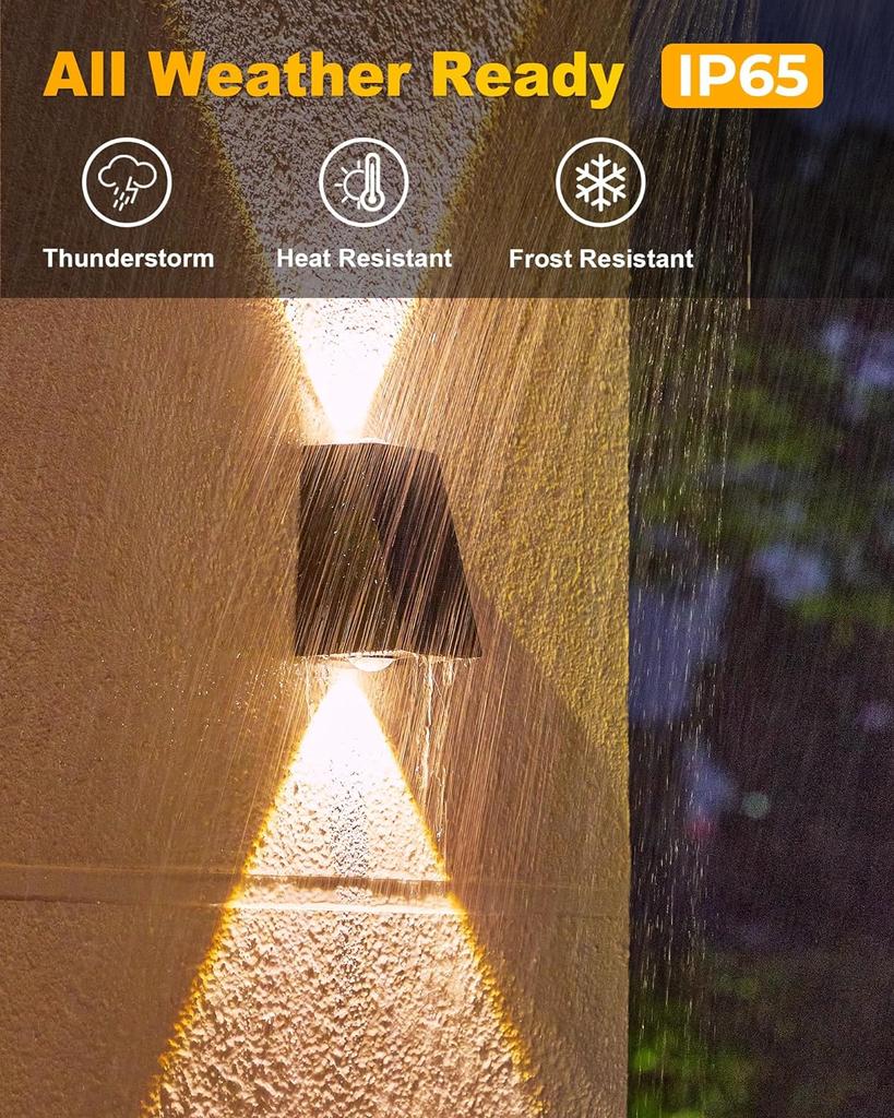 2 LED Solar Wall Lamp Waterproof Outdoor Solar Garden Decor Lights Up and Down Luminous Lighting for Street Balcony Garden Villa