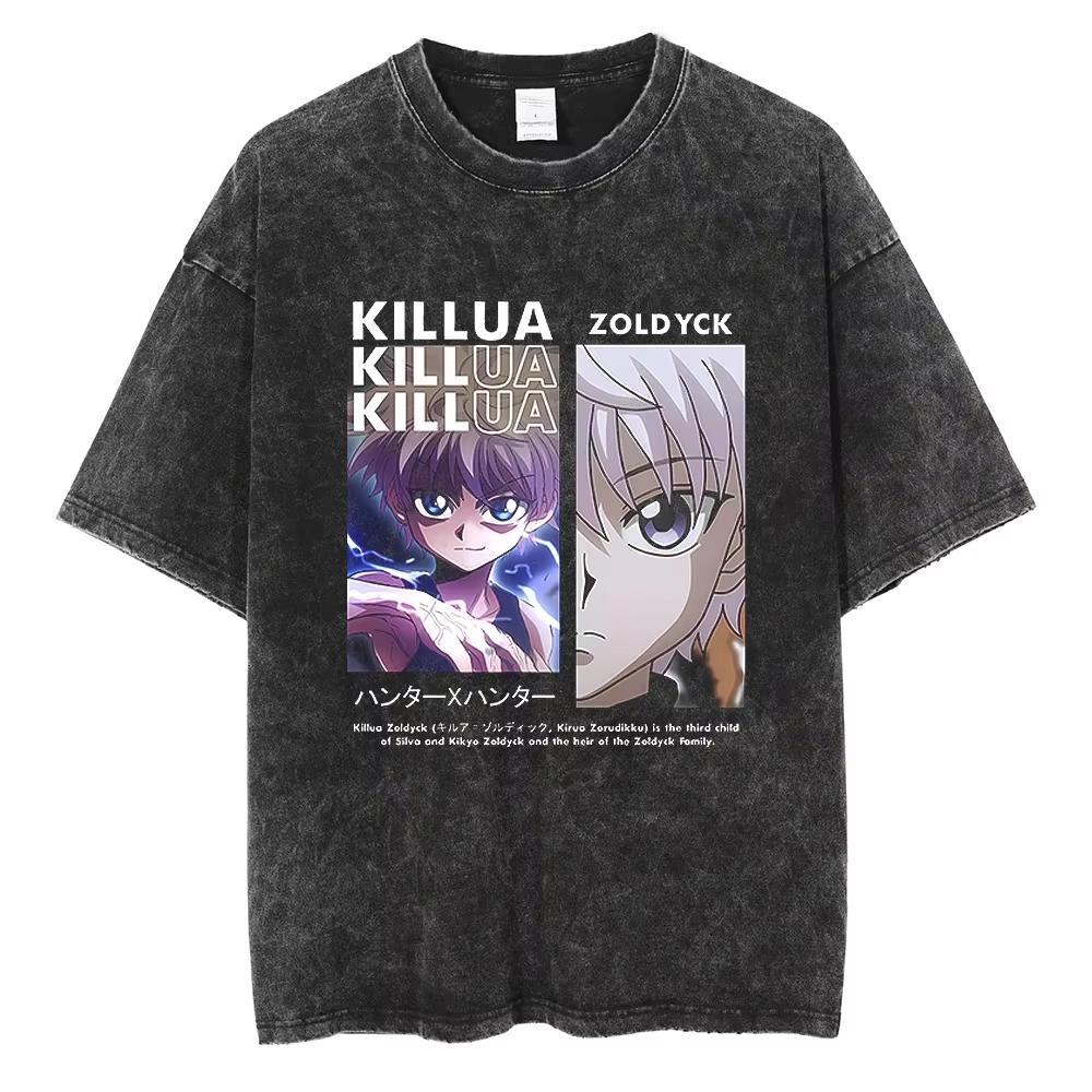 2026 Hot Sale HUNTER×HUNTER T Shirt Kurapika Manga Tshirt Men Women Hip Hop Washed Cotton T-shirt Clothing Summer Short Sleeve Tees Streetwear Top