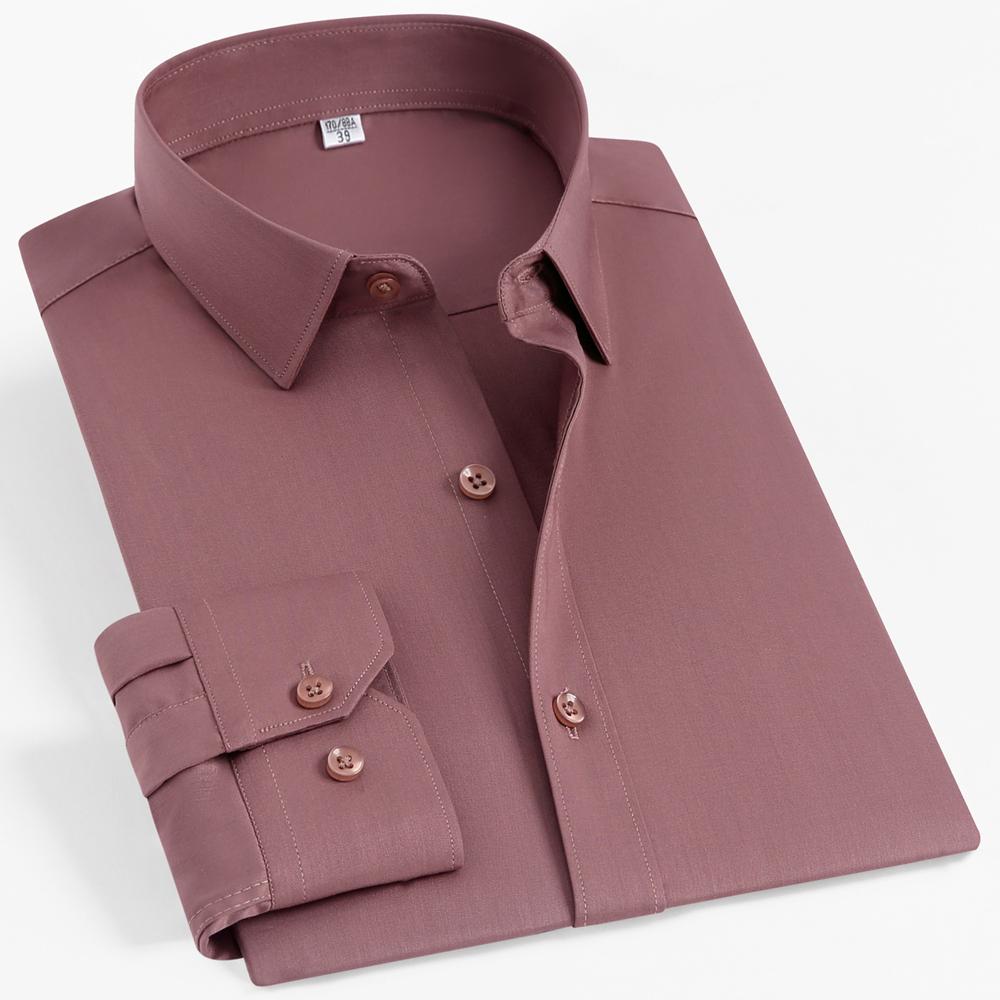 Men's 4-Way Stretch Long Sleeve Wrinkle-Free Dress Shirt without Pocket, Formal Business Solid Color Button-up Menswear Clothing