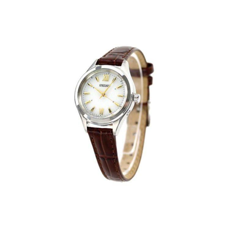 Seiko Классические женские часы на солнечной батарее с кварцевым механизмом и кожаным ремешком Белые SWFH115