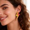 Glitter Color Blocking Lightning Acrylic Stud Earrings for Women Retro Geometric Pendant Earring Trendy Jewelry Accessories Gift