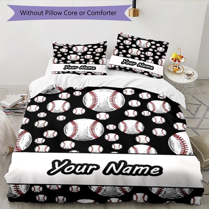 3PC Custom Name Baseball Cover Bedding Set Duvet Cover Closure Includes 1 Duvet Cover & 2 Pillowcases for Bedroom