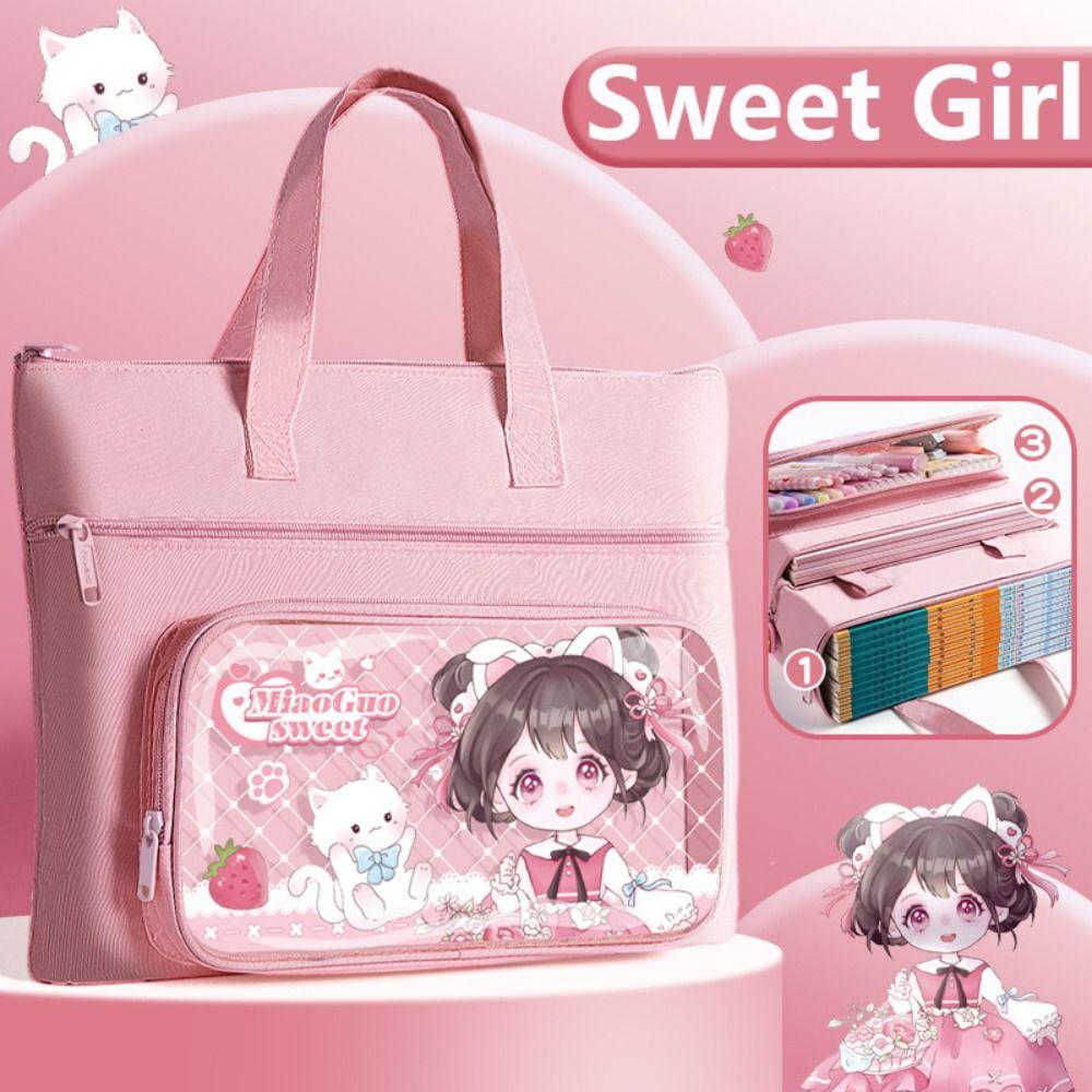 Canvas Tote School Bag Large-capacity A4 File Bag Cartoon Tutorial Bag  School Office