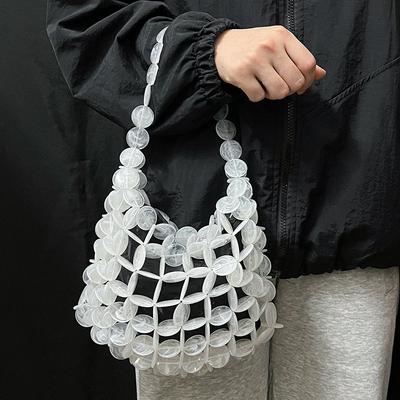 Повседневная плетеная сетчатая сумка с бусинами Модный полый дизайн Женская сумка-тоут Универсальная Модная Акриловая плетеная ракушка Кошелек-клатч