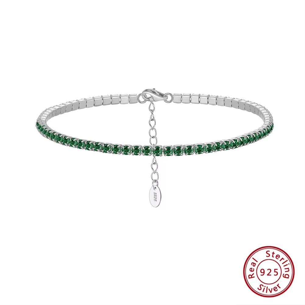 ORSA JEWELS Роскошный серебряный браслет-теннис 925 пробы с зеленым цирконием 4A для женщин, регулируемый, 2 мм, ювелирное изделие SB191