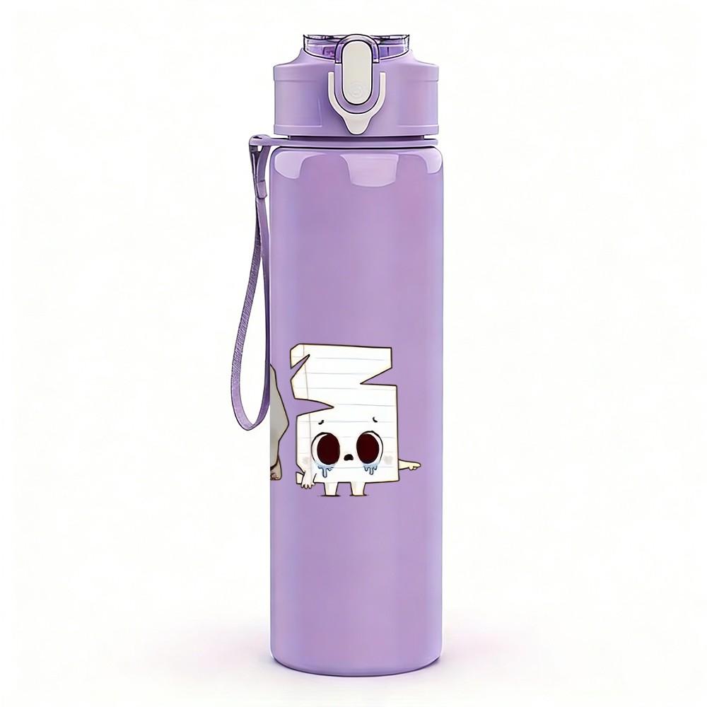1PC Ghost Scissors Craft Cute Cartoon Print 750ml Color Plastic Sports Water Bottle Leakproof Flip Straw Lid Suitable for Sports Office Home Use