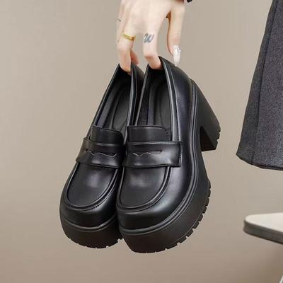 Женские туфли из кожи в ретро-стиле в британском стиле, весна 2025, новые французские туфли на платформе и высоком каблуке, мокасины с одной педалью