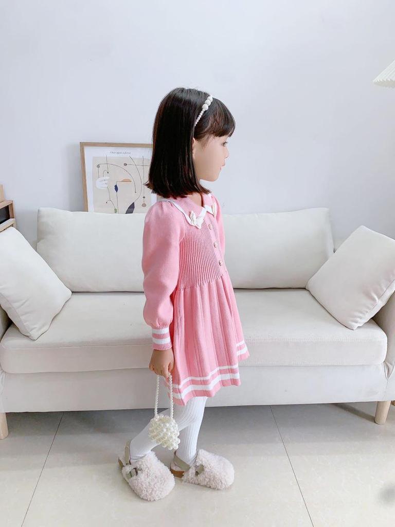 Вязаное платье-свитер для девочек в корейском стиле осень/зима 2023 года — модный, трендовый и милый дизайн принцессы