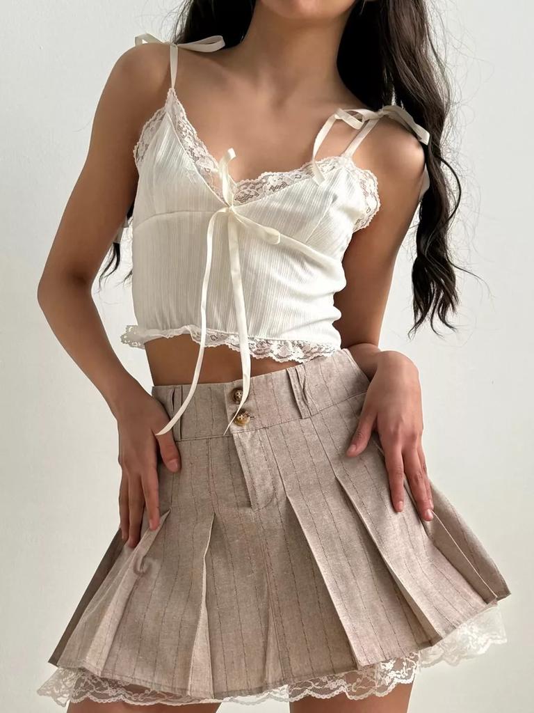 Плиссированная юбка женская кружевная кромка сексуальная мини-юбка летняя корейская мода женская повседневная уличная одежда винтажная одежда 2000 года