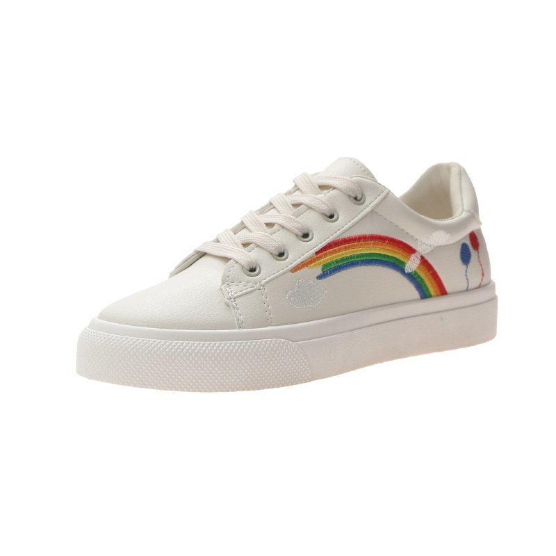 Радужные белые туфли женские новые повседневные туфли с круглыми завязками студенческие туфли для отдыха с низким верхом для скейтборда летние женские вулканизированные туфли