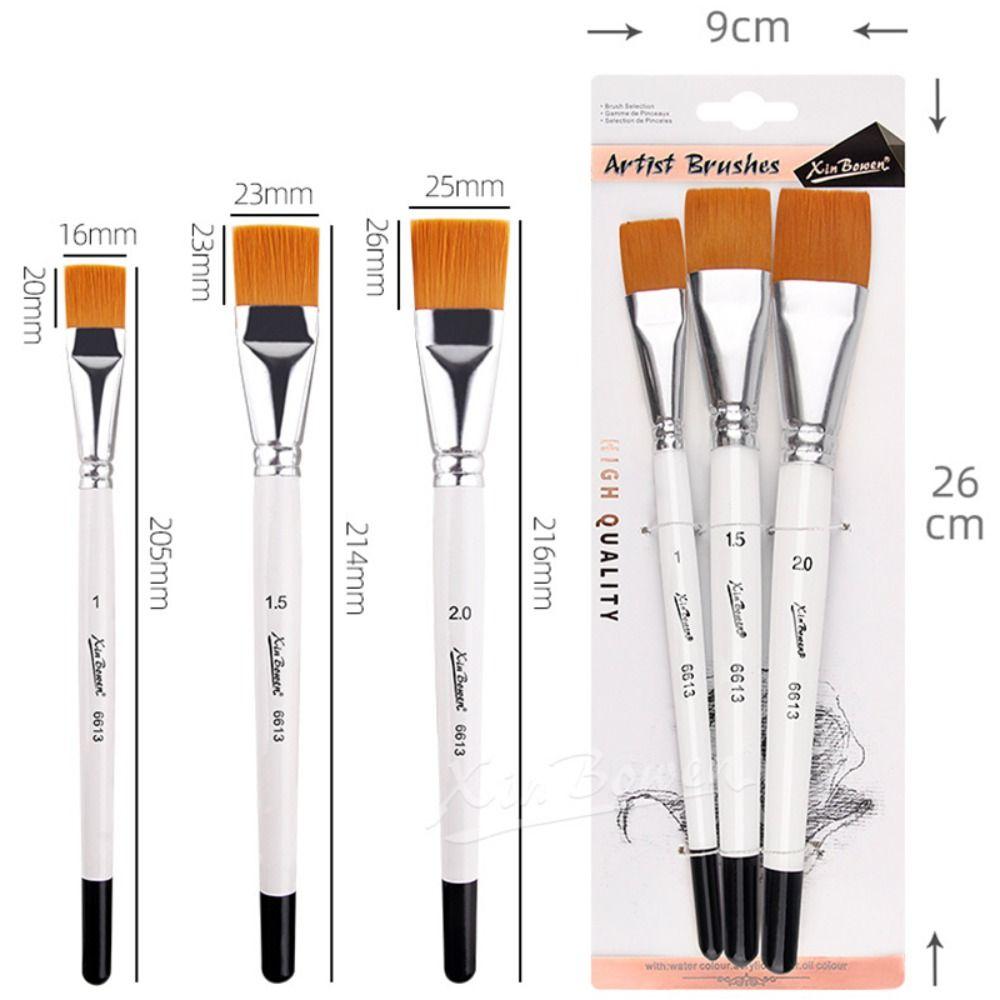 3PCS/Set Big Flat Head Painting Watercolor Brush Nylon Hair Acrylic Painting Brushes  Students