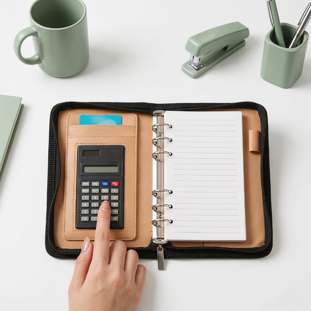 A6 File Folder PU Leather Work Record Book Multifunctional Loose Leaf Notebook Conference Use