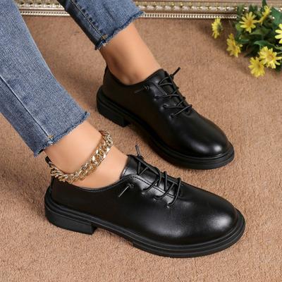2025 Новые модные универсальные женские осенние туфли на квадратном каблуке для офиса, черные женские туфли-оксфорды на плоской подошве, большого размера, Zapatos Mujer
