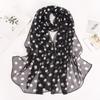 Women's Versatile Black and White Polka Dot Scarf Thin Breathable Printed Scarf Neck Protection Scarf Long Scarf for Women