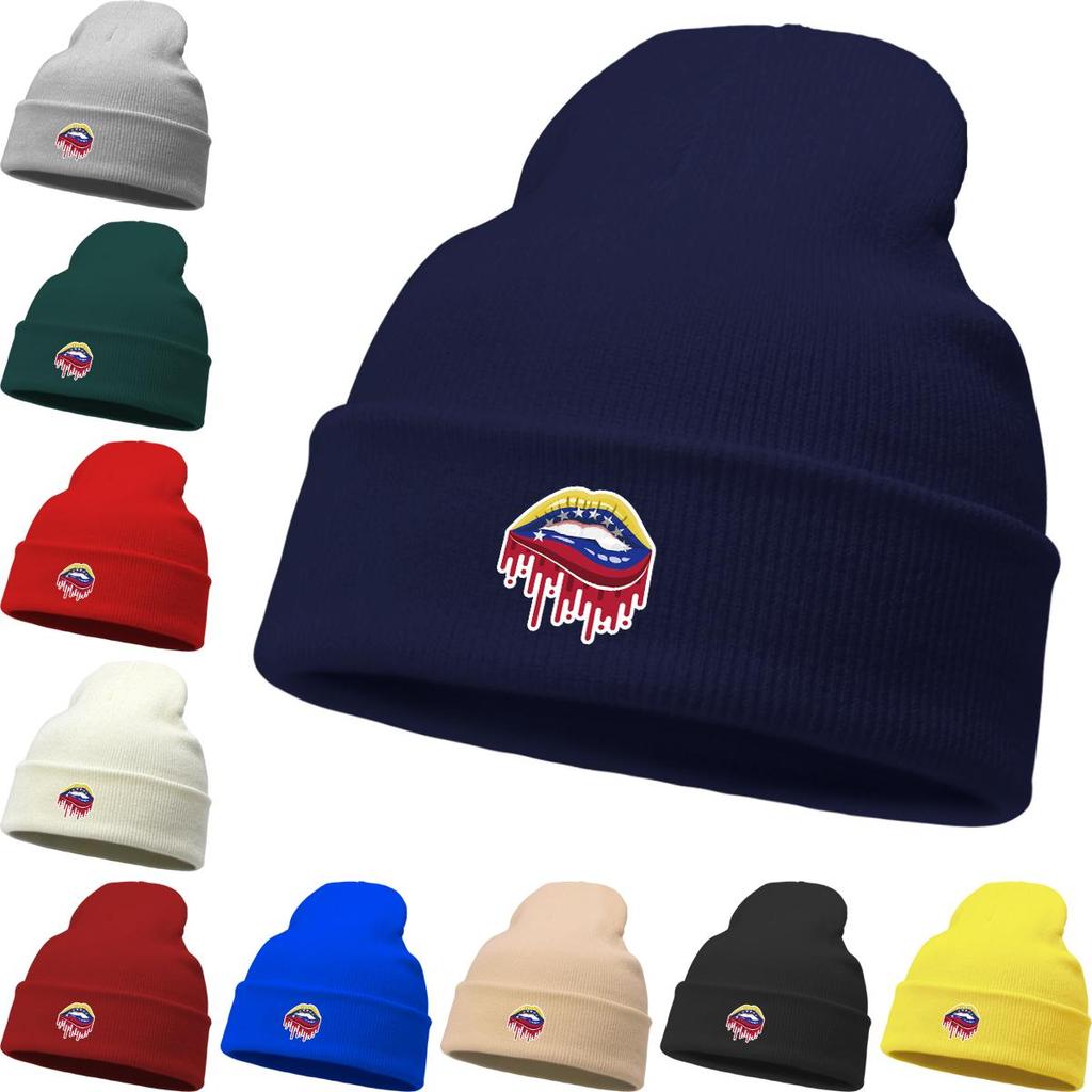 Venezuela Flag Mouth Warm Knit Hat Beanie, Patriotic Woman Cap Cancer Chemo Autumn Casual Headwear Knitted Hat Beanie